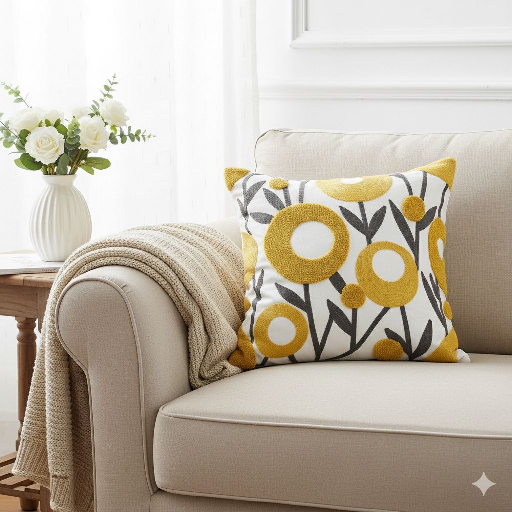 PACK 2 FUNDAS DE COJINES BORDADAS FLOR AMARILLA 1