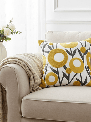 PACK 2 FUNDAS DE COJINES BORDADAS FLOR AMARILLA