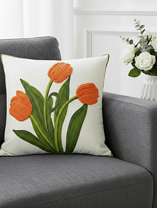 PACK 2 FUNDAS DE COJINES BORDADAS TULIPANES NARANJOS