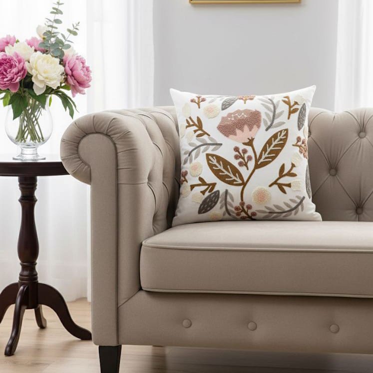 PACK 2 FUNDAS DE COJINES BORDADAS HOJAS CAFE 1