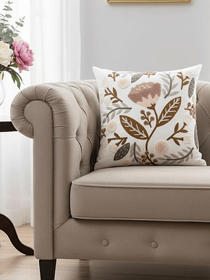 PACK 2 FUNDAS DE COJINES BORDADAS HOJAS CAFE