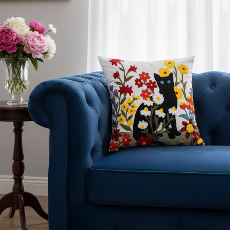 PACK 2 FUNDAS DE COJINES BORDADAS GATO NEGRO 1