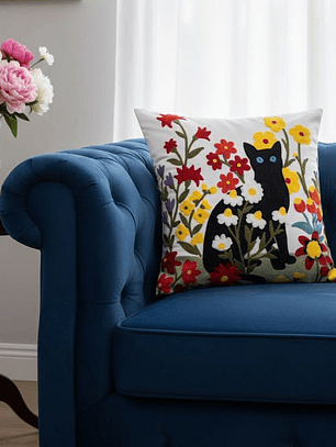 PACK 2 FUNDAS DE COJINES BORDADAS GATO NEGRO