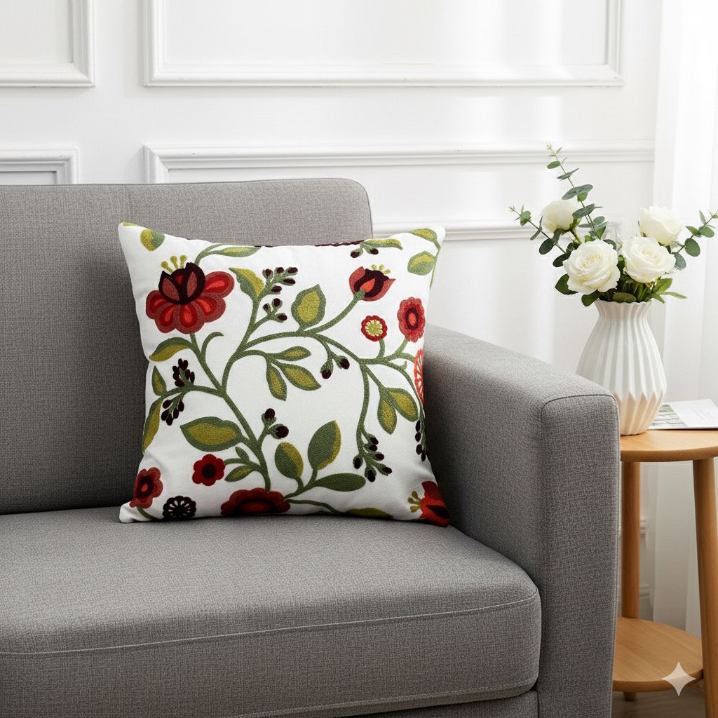 PACK 2 FUNDAS DE COJINES BORDADAS FLORES ROJAS 1