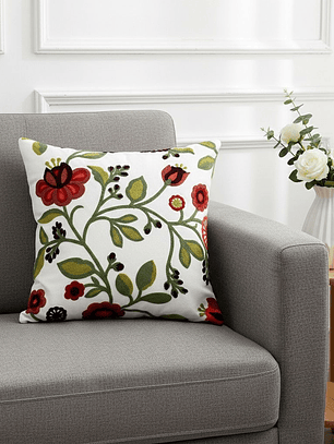 PACK 2 FUNDAS DE COJINES BORDADAS FLORES ROJAS