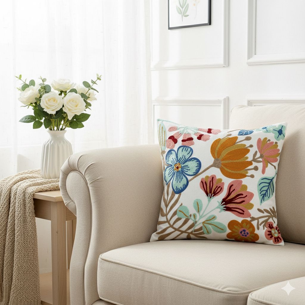 PACK 2 FUNDAS DE COJINES BORDADAS FLORES DIAGONALES 1