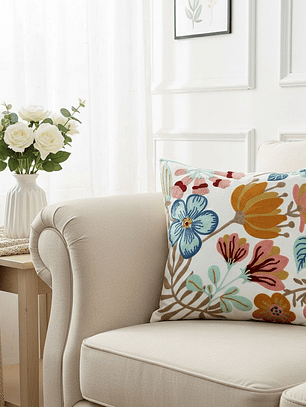 PACK 2 FUNDAS DE COJINES BORDADAS FLORES DIAGONALES