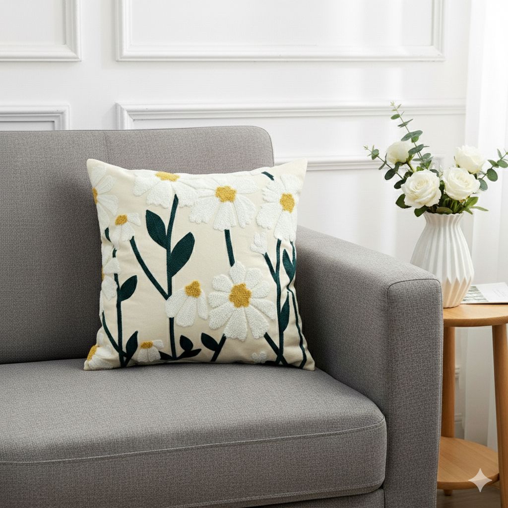 PACK 2 FUNDAS DE COJINES BORDADAS FLORES BLANCAS 1