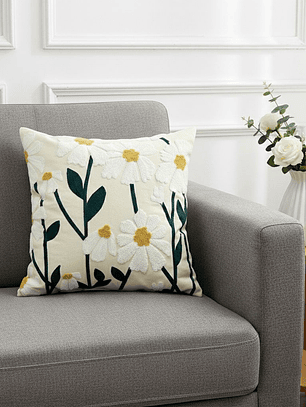 PACK 2 FUNDAS DE COJINES BORDADAS FLORES BLANCAS