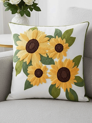 PACK 2 FUNDAS DE COJINES BORDADAS FLORES AMARILLAS