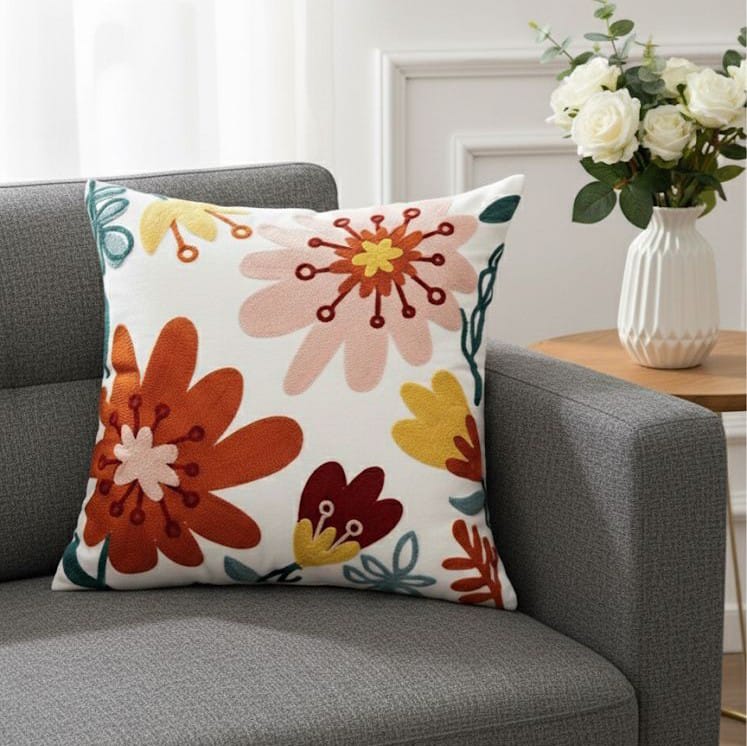 PACK 2 FUNDAS DE COJINES BORDADAS FLORES ABSTRACTAS 2
