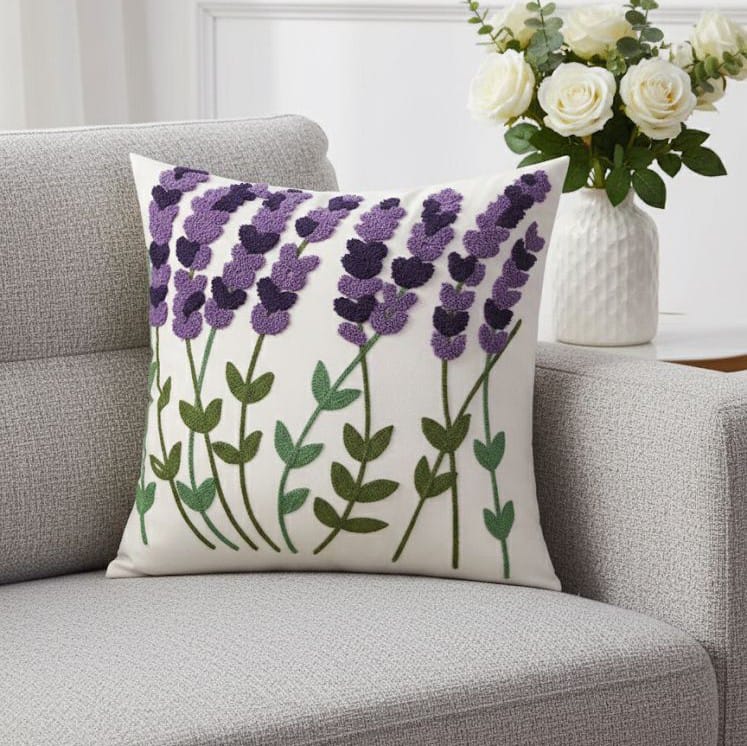 PACK 2 FUNDAS DE COJINES BORDADAS FLOR LAVANDA 2