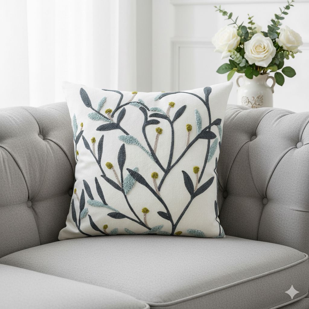 PACK 2 FUNDAS DE COJINES BORDADAS RAMAS CON FLORES 1