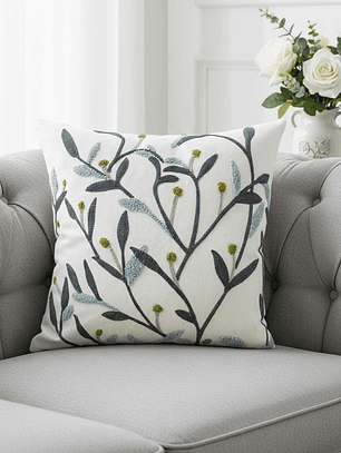 PACK 2 FUNDAS DE COJINES BORDADAS RAMAS CON FLORES