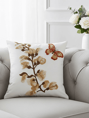 PACK 2 FUNDAS DE COJINES BORDADAS RAMA FLOR MARIPOSA