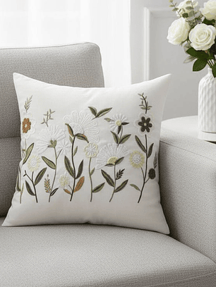 PACK 2 FUNDAS DE COJINES BORDADAS FLORES TONOS TIERRA