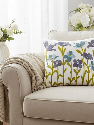 PACK 2 FUNDAS DE COJINES BORDADAS FLORES SILVESTRES MORADAS