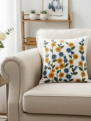 PACK 2 FUNDAS DE COJINES BORDADAS FLORES SILVESTRES AMARILLAS