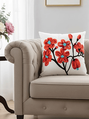 PACK 2 FUNDAS DE COJINES BORDADAS FLORES ROJAS OSCURAS