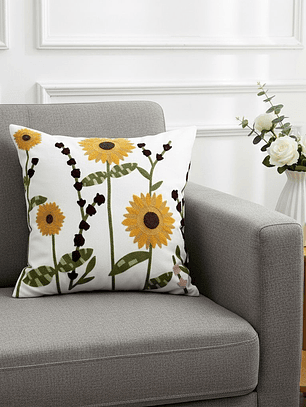 PACK 2 FUNDAS DE COJINES BORDADAS FLORES ALTAS AMARILLA