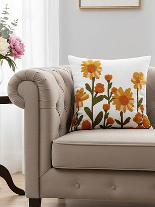 PACK 2 FUNDAS DE COJINES BORDADAS FLORES AMARILLAS Y NARANJO