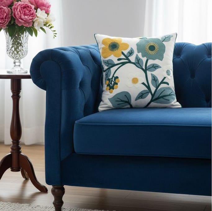 PACK 2 FUNDAS DE COJINES BORDADAS FLOR AMARILLA Y TURQUESA 1