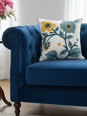 PACK 2 FUNDAS DE COJINES BORDADAS FLOR AMARILLA Y TURQUESA