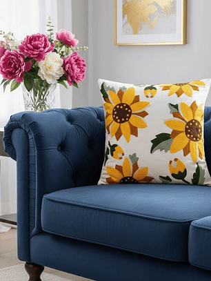 PACK 2 FUNDAS DE COJINES BORDADAS FLORES GRANDES GIRASOL