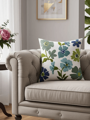 PACK 2 FUNDAS DE COJINES BORDADAS FLORES TONOS VERDES Y AZULES