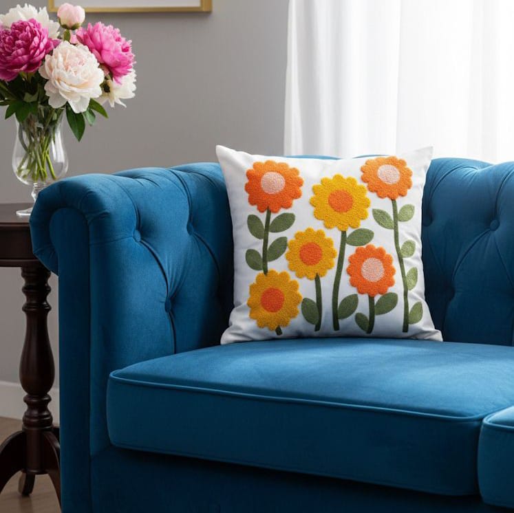 PACK 2 FUNDAS DE COJINES BORDADAS FLORES INFANTILES 1