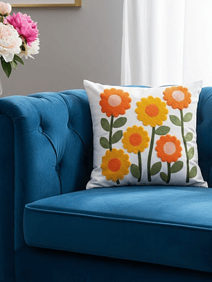 PACK 2 FUNDAS DE COJINES BORDADAS FLORES INFANTILES