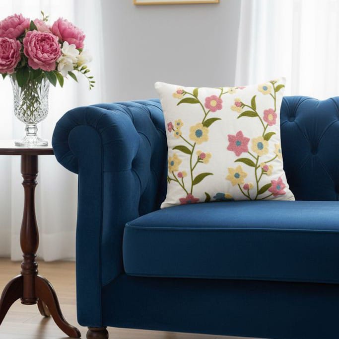 PACK 2 FUNDAS DE COJINES BORDADAS FLORES TURQUESA 1