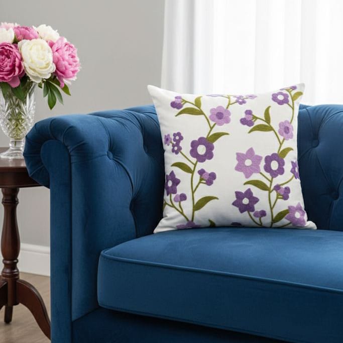 PACK 2 FUNDAS DE COJINES BORDADAS FLORES TREPADORAS LILAS 1