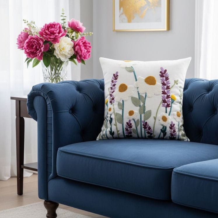 PACK 2 FUNDAS DE COJINES BORDADAS FLORES Y LAVANDA 1