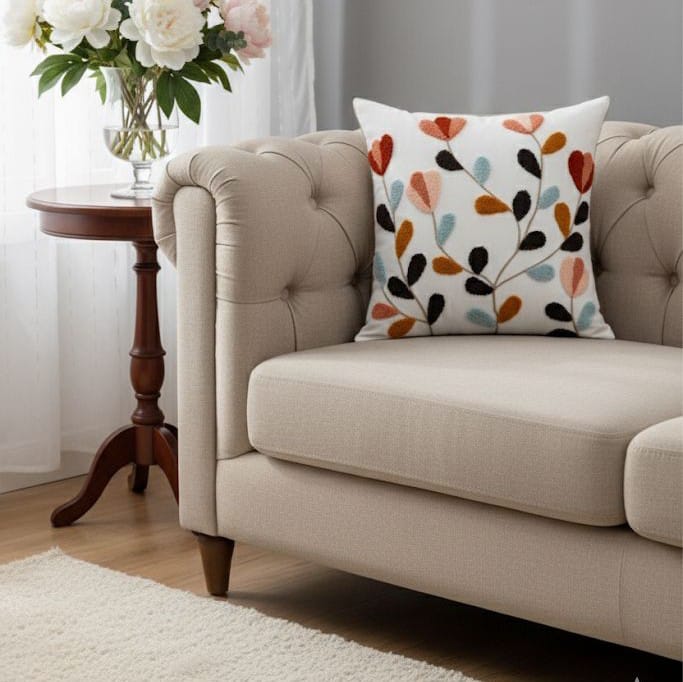 PACK 2 FUNDAS DE COJINES BORDADAS HOJAS Y FLORES COLOR 1