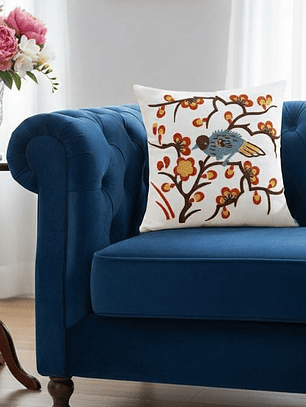 PACK 2 FUNDAS DE COJINES BORDADAS PAJARO CELESTE