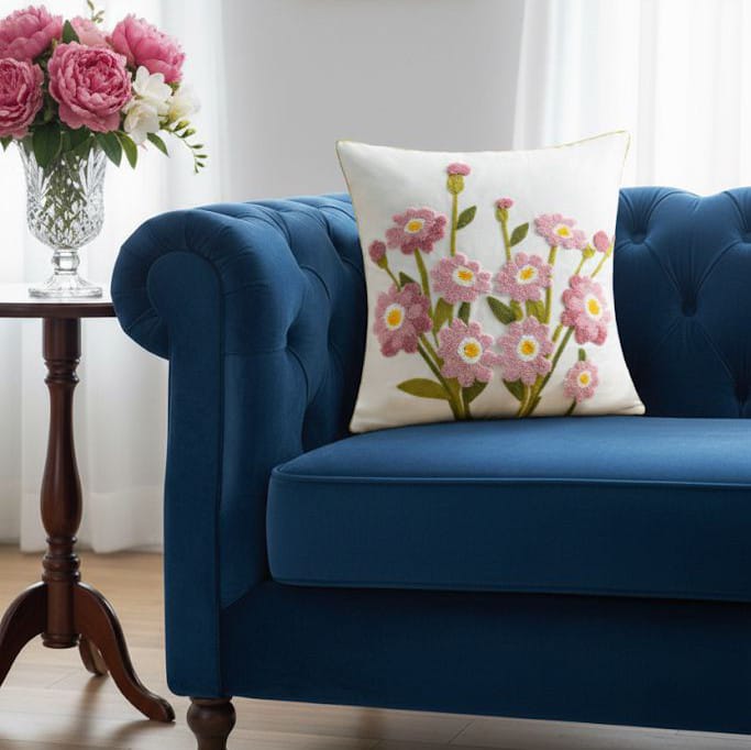 PACK 2 FUNDAS DE COJINES BORDADAS RAMO DE FLORES LILAS 1