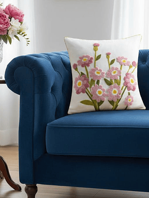 PACK 2 FUNDAS DE COJINES BORDADAS RAMO DE FLORES LILAS