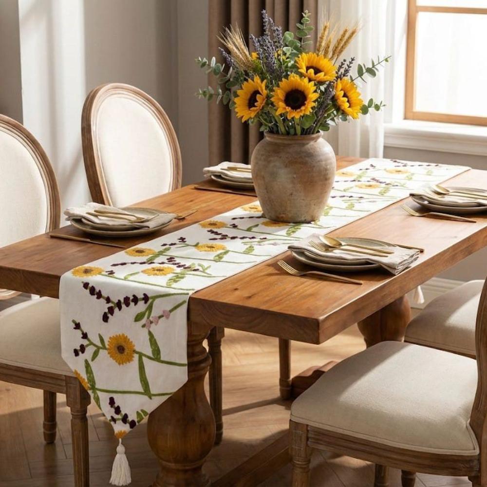 CAMINO DE MESA BORDADO FLORES ALTAS AMARILLAS 1