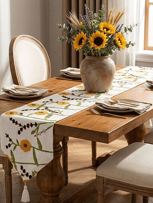 CAMINO DE MESA BORDADO FLORES ALTAS AMARILLAS