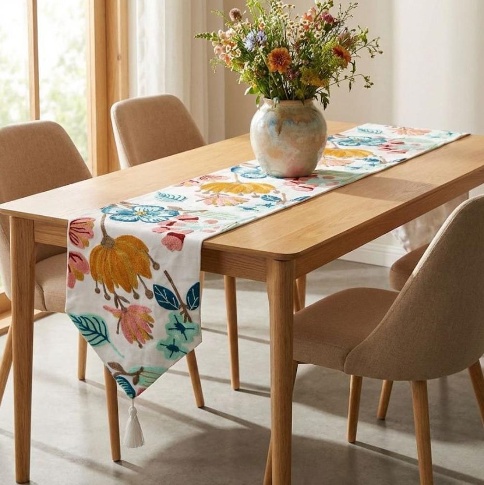 CAMINO DE MESA BORDADO FLORES DIAGONALES 1