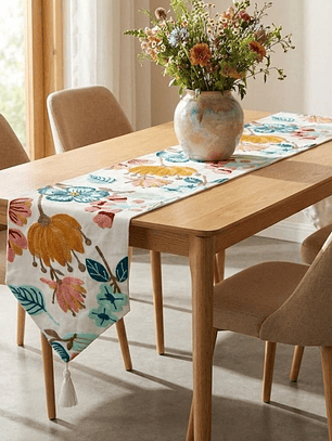 CAMINO DE MESA BORDADO FLORES DIAGONALES