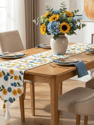 CAMINO DE MESA BORDADO FLORES SILVESTRES AMARILLAS