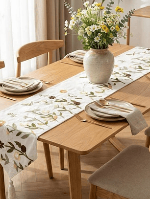 CAMINO DE MESA BORDADO FLORES TONOS TIERRA