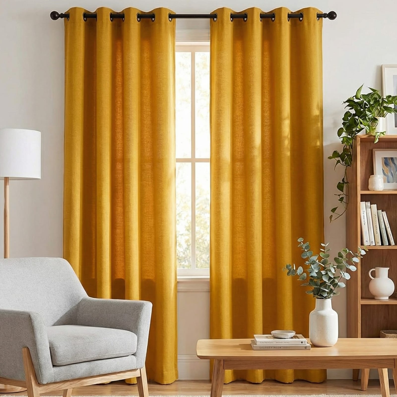 CORTINA DE TELA POLIESTER AMARILLO BAMBOO 2
