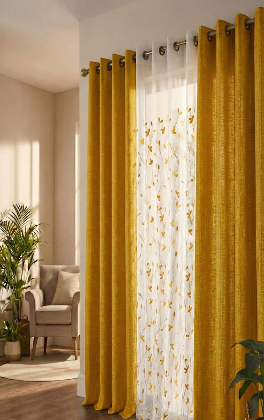 PACK DE CORTINAS DE TELA CON VISILLOS COLOR AMARILLO 1