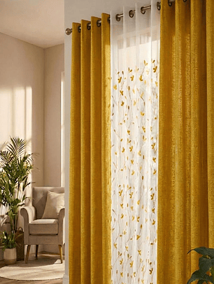PACK DE CORTINAS DE TELA CON VISILLOS COLOR AMARILLO