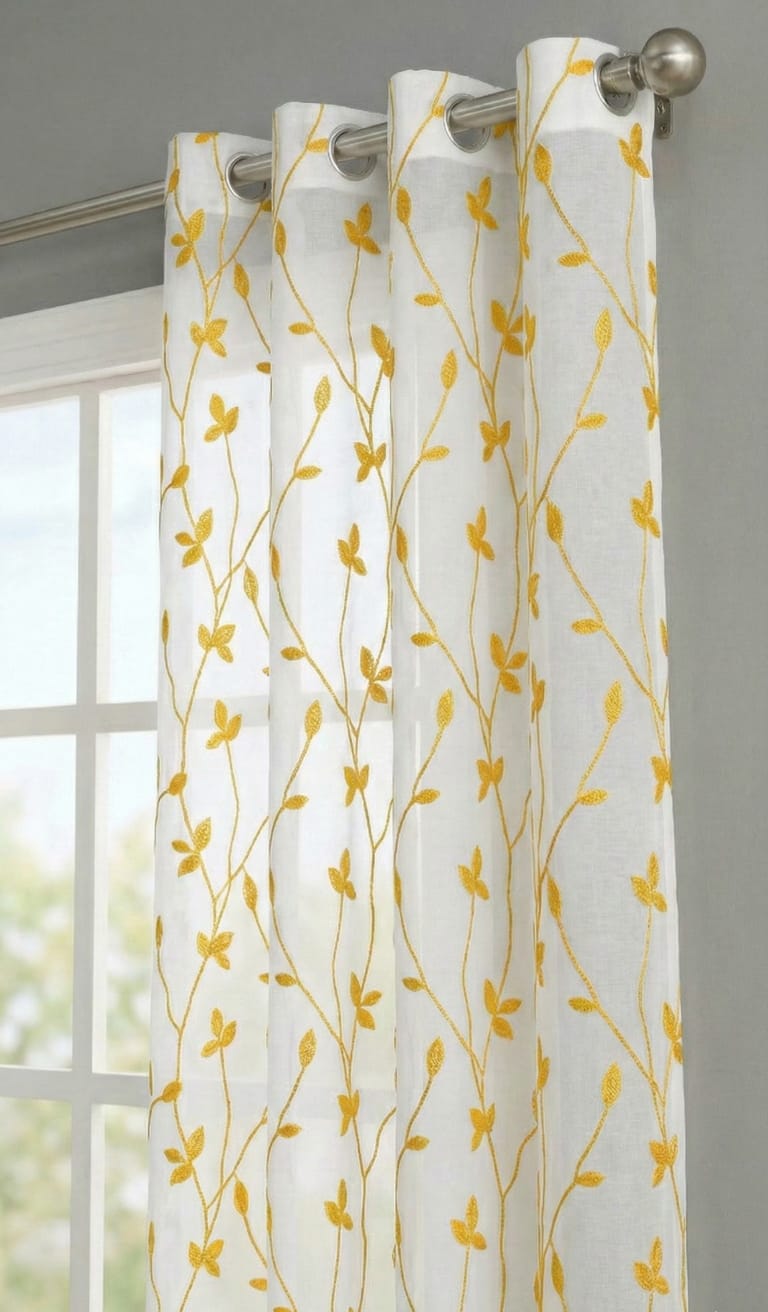 PACK DE CORTINAS DE TELA CON VISILLOS COLOR AMARILLO 2