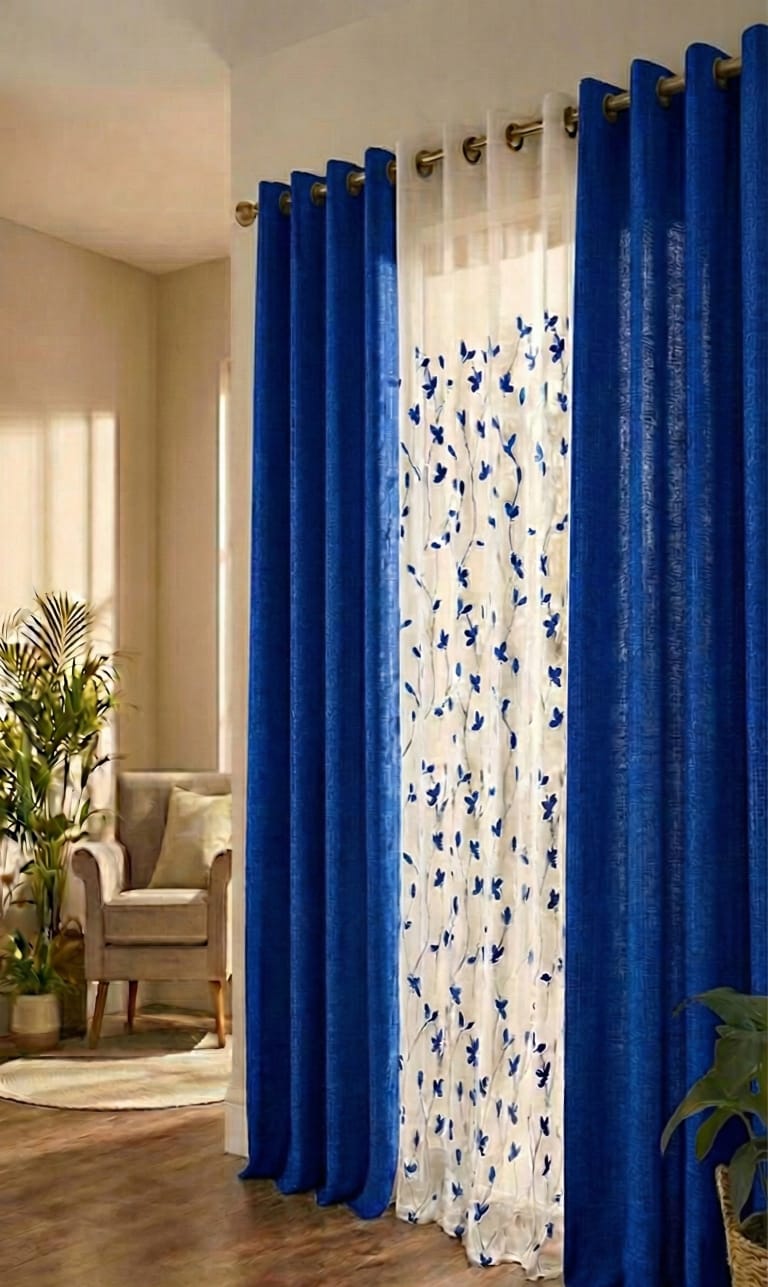 PACK DE CORTINAS DE TELA CON VISILLOS COLOR AZUL 1