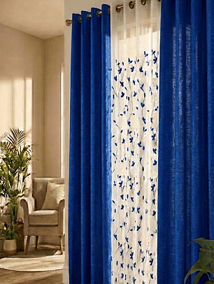 PACK DE CORTINAS DE TELA CON VISILLOS COLOR AZUL